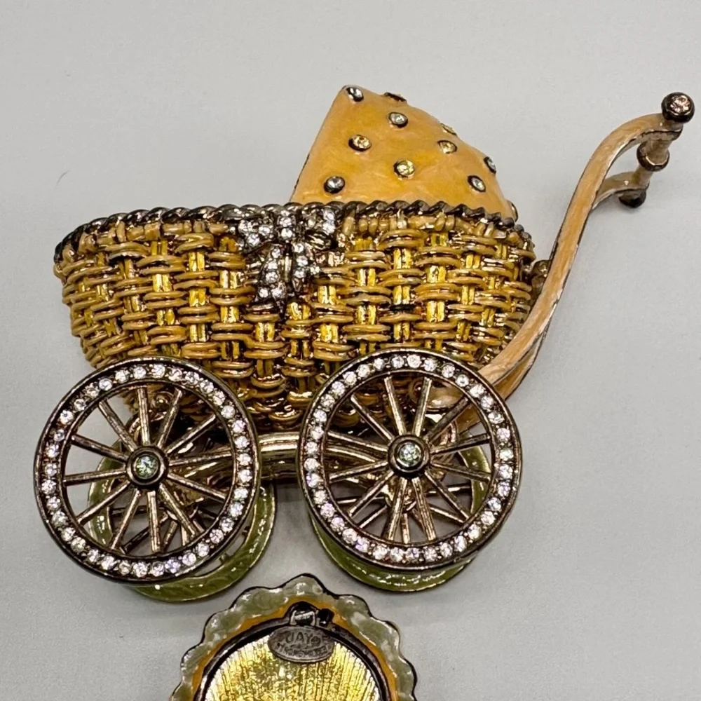 Rare VTG‎ Jay Strongwater  “Heidi” Pram Baby Carriage Picture Frame w/ Swarovski